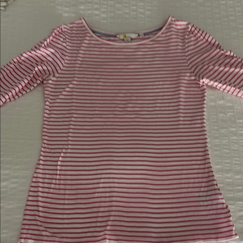 Boden Pink and White Stripes Fitted Ruched Tee